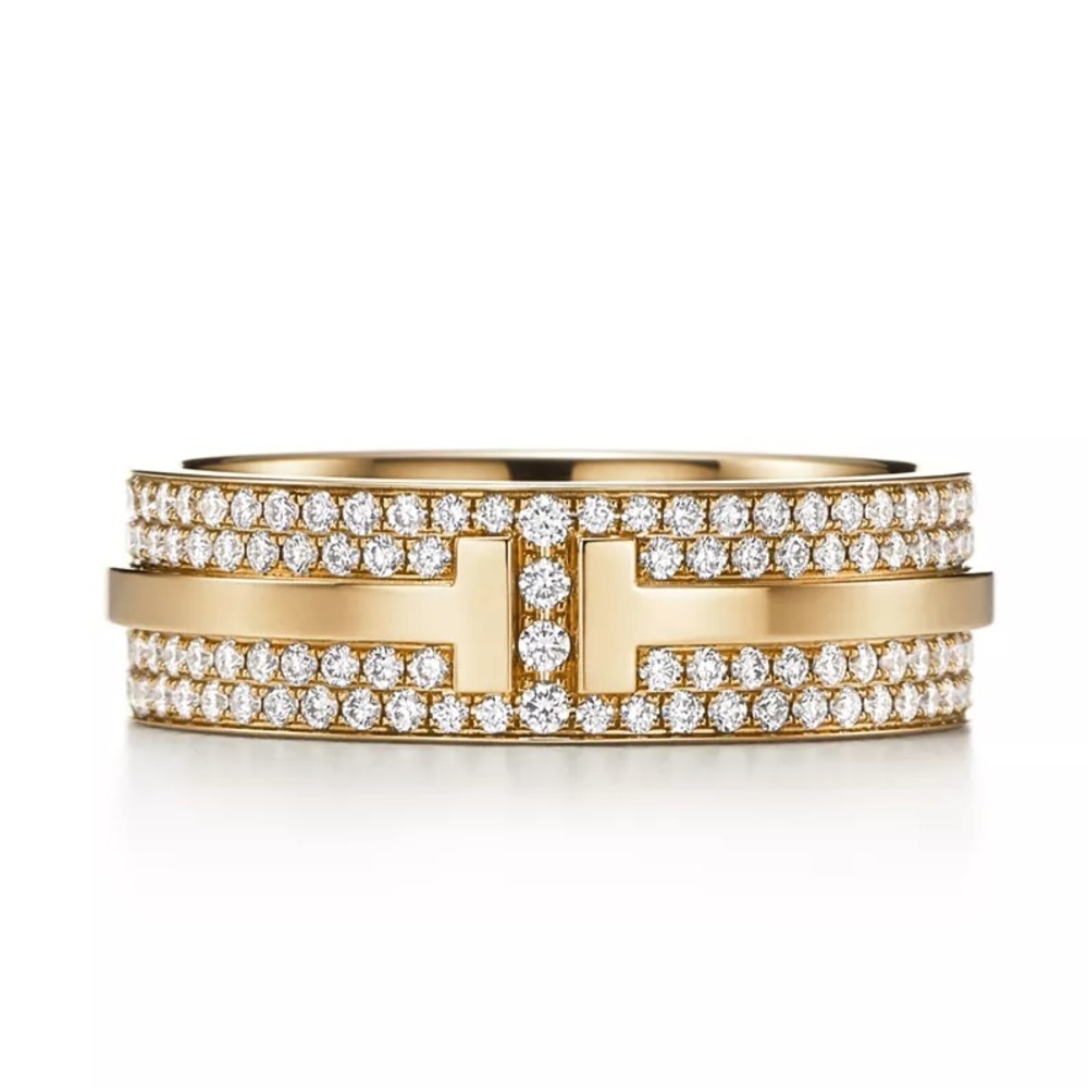 Preowned Tiffany T Wide Pavé Diamond Ring in Yellow Gold size 6.